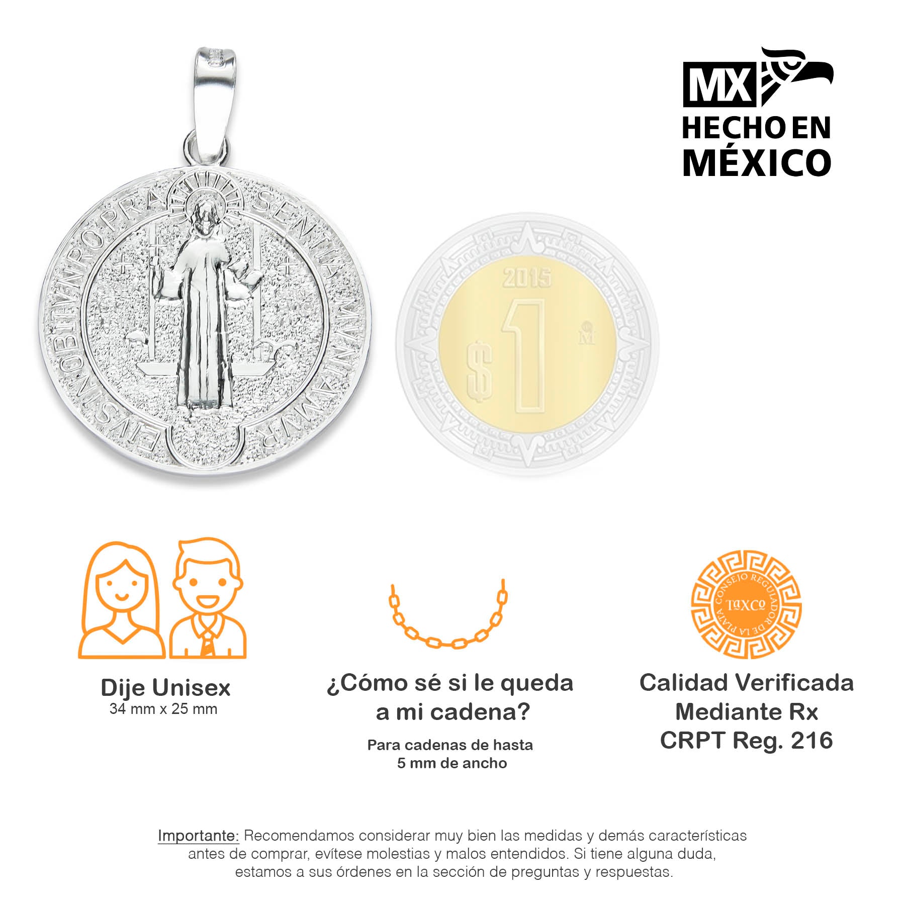 LPDJ200 Medalla San Benito 2.4 cm Troq Premium En Plata .925 1959769427