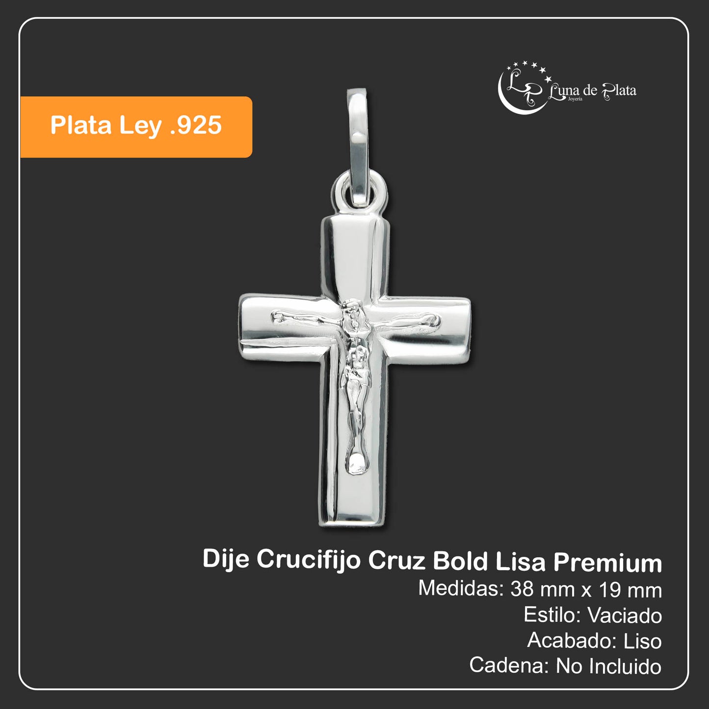 LPDJ205 Dije Crucifijo Cruz Bold Lisa Premium en Plata .925 2590023962