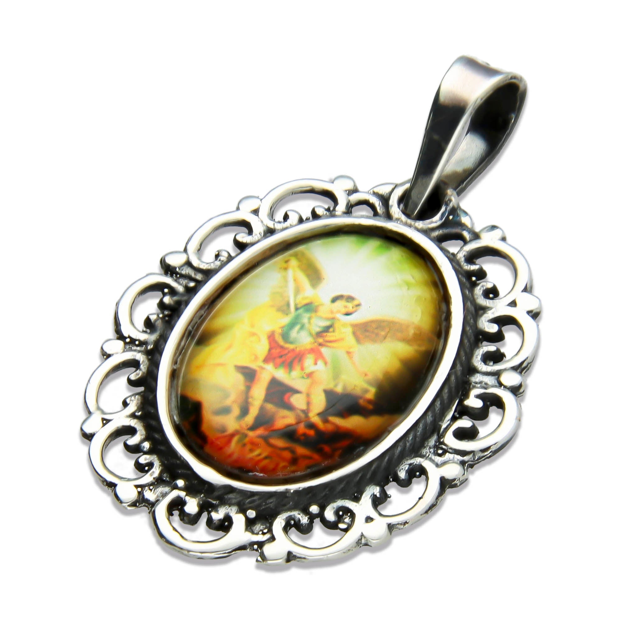 LPDJ210 Dije Vintage Oval Arcángel San Miguel Color En Plata .925 1961205621