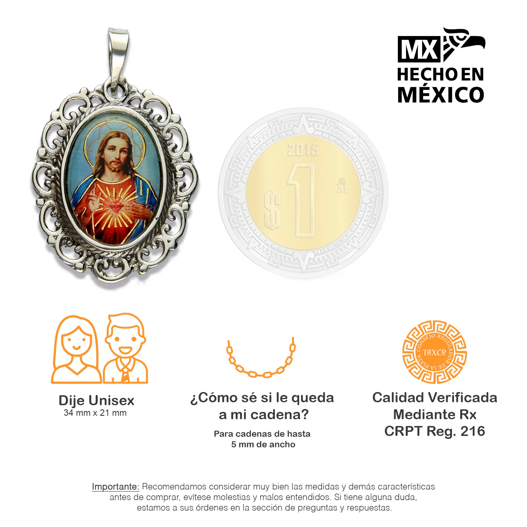 LPDJ211 Dije Vintage Oval Sagrado Corazón Color En Plata .925 1961215609