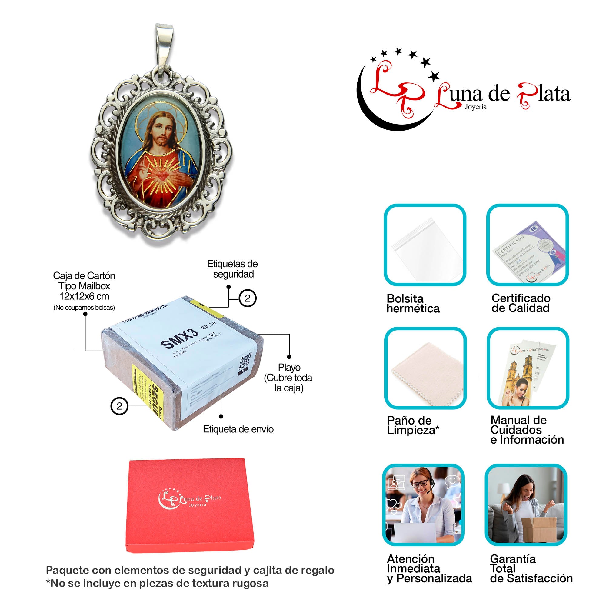 LPDJ211 Dije Vintage Oval Sagrado Corazón Color En Plata .925 1961215609
