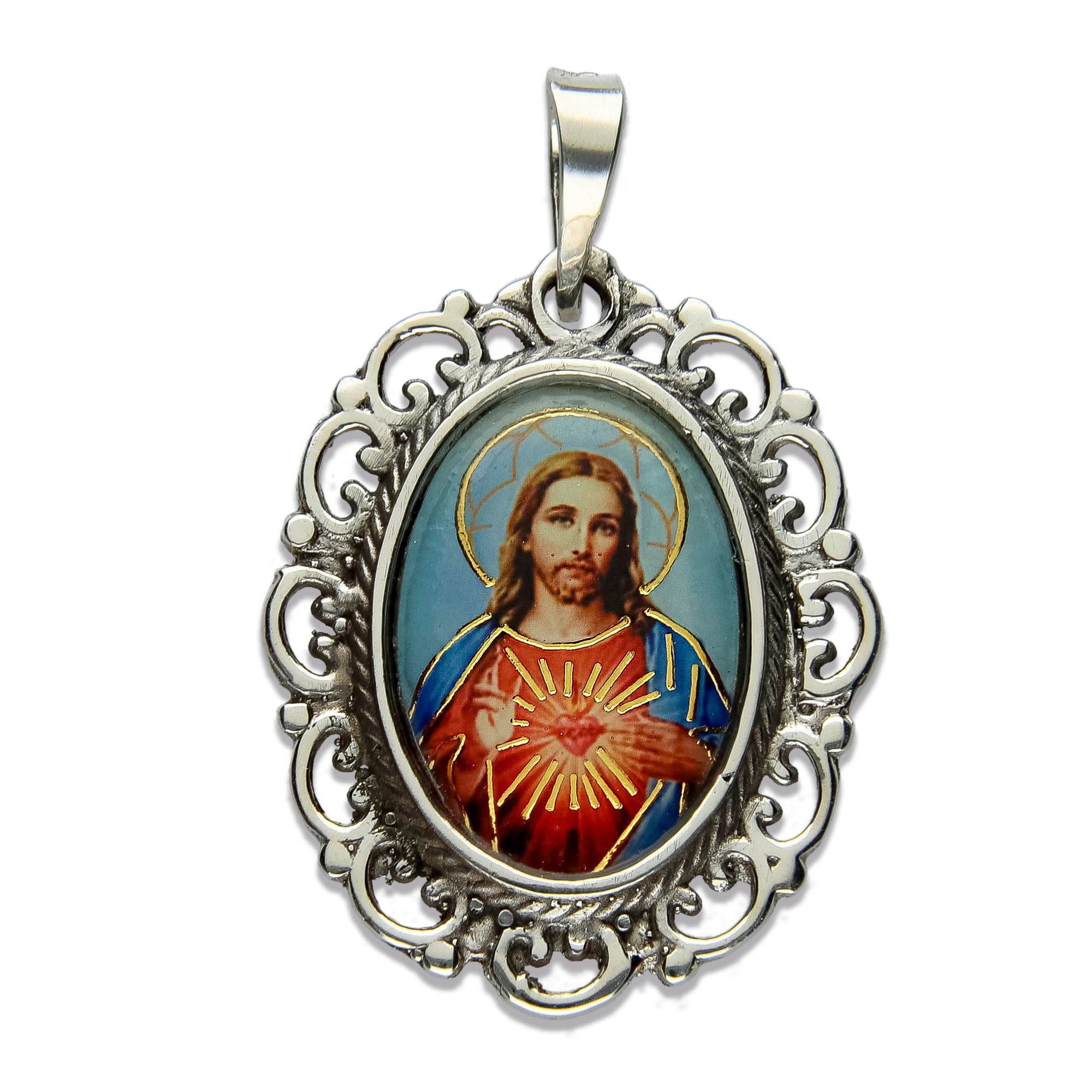 LPDJ211 Dije Vintage Oval Sagrado Corazón Color En Plata .925 1961215609