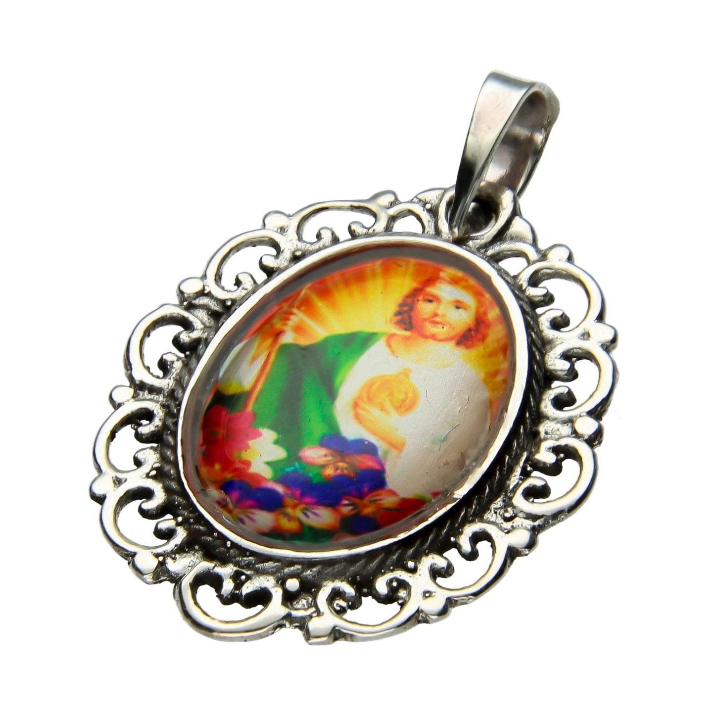 LPDJ212 Dije Vintage Oval San Judas Tadeo Color En Plata .925 1961242665