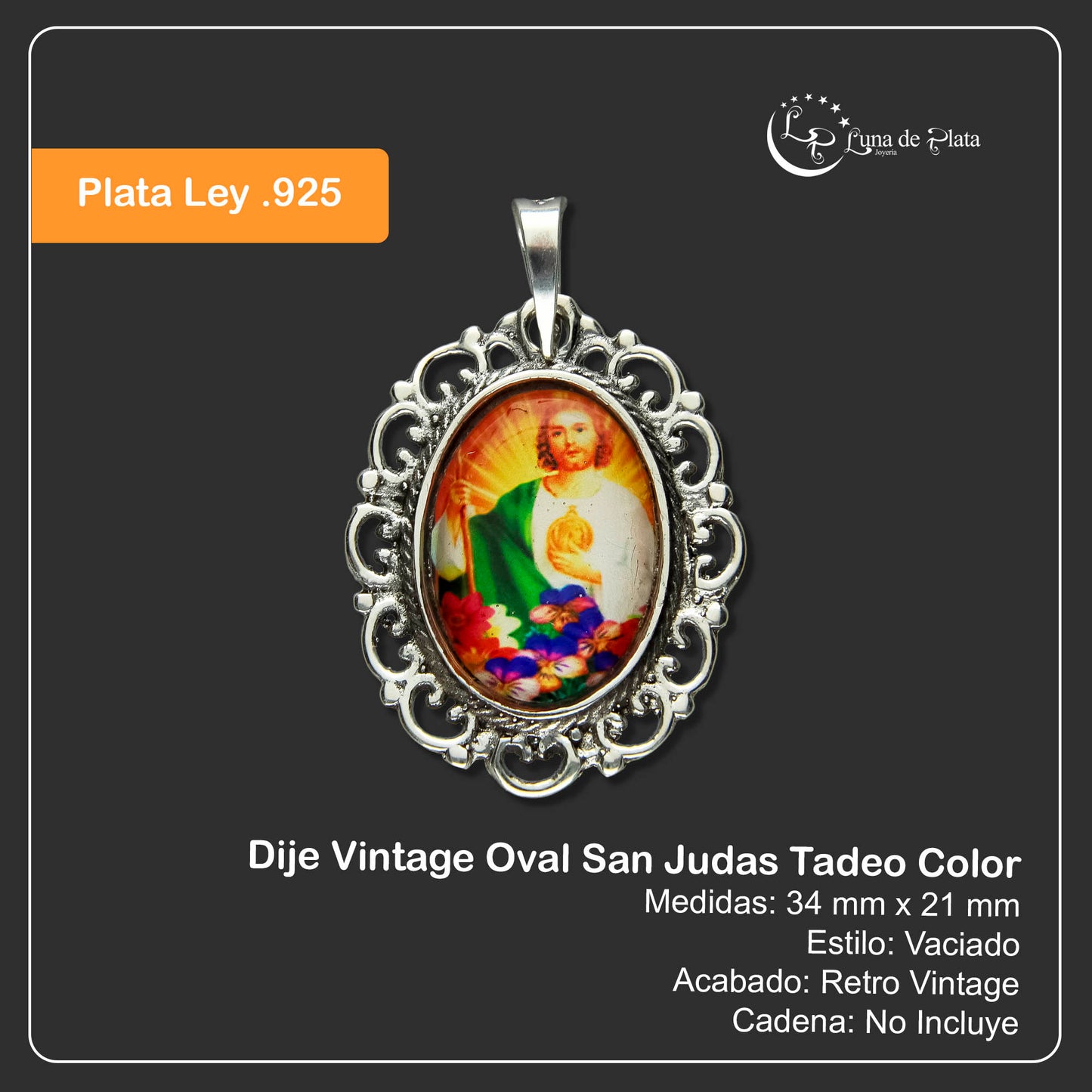 LPDJ212 Dije Vintage Oval San Judas Tadeo Color En Plata .925 1961242665