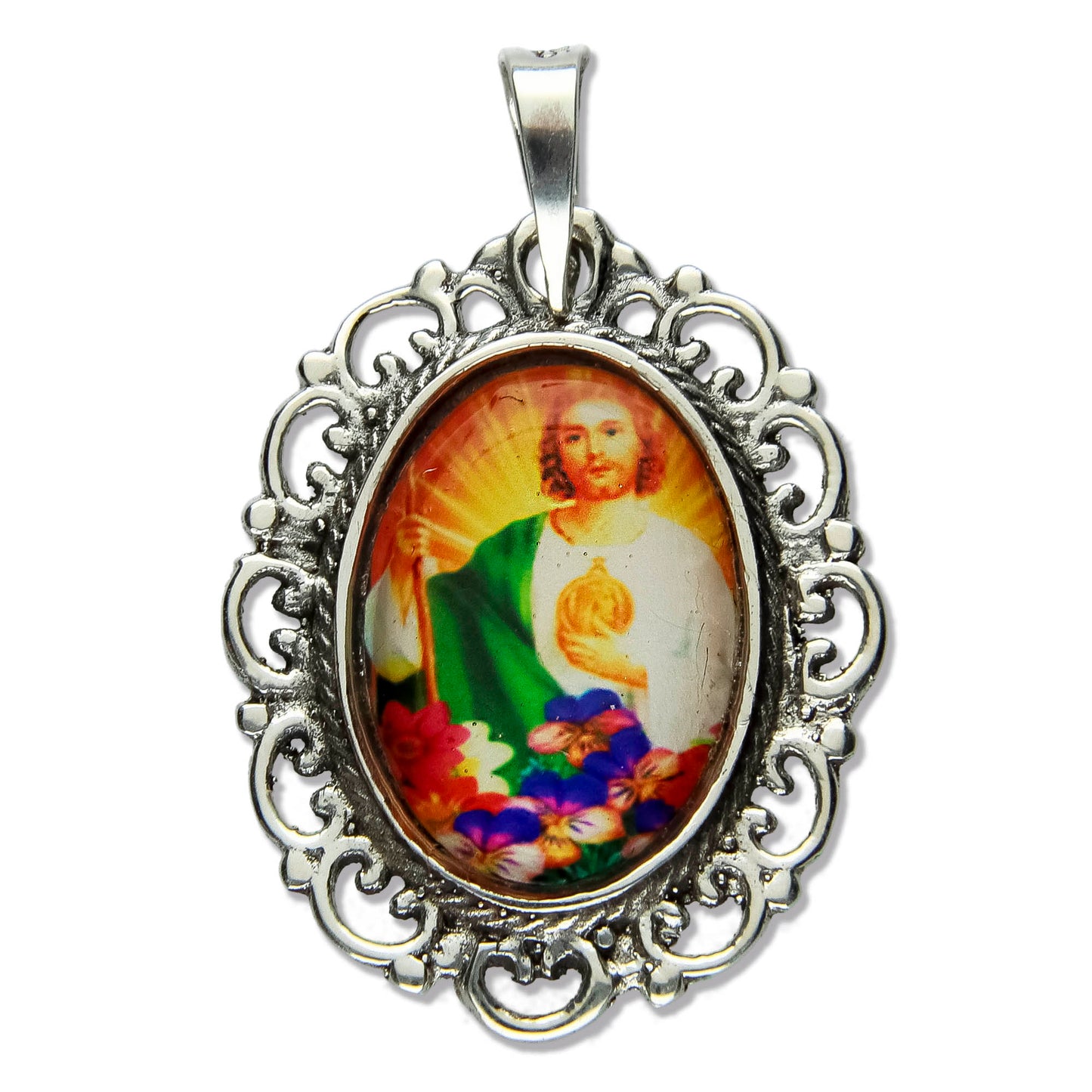 LPDJ212 Dije Vintage Oval San Judas Tadeo Color En Plata .925 1961242665