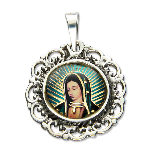 LPDJ213 Dije Vintage Redondo Virgen María Color En Plata .925 1961256073