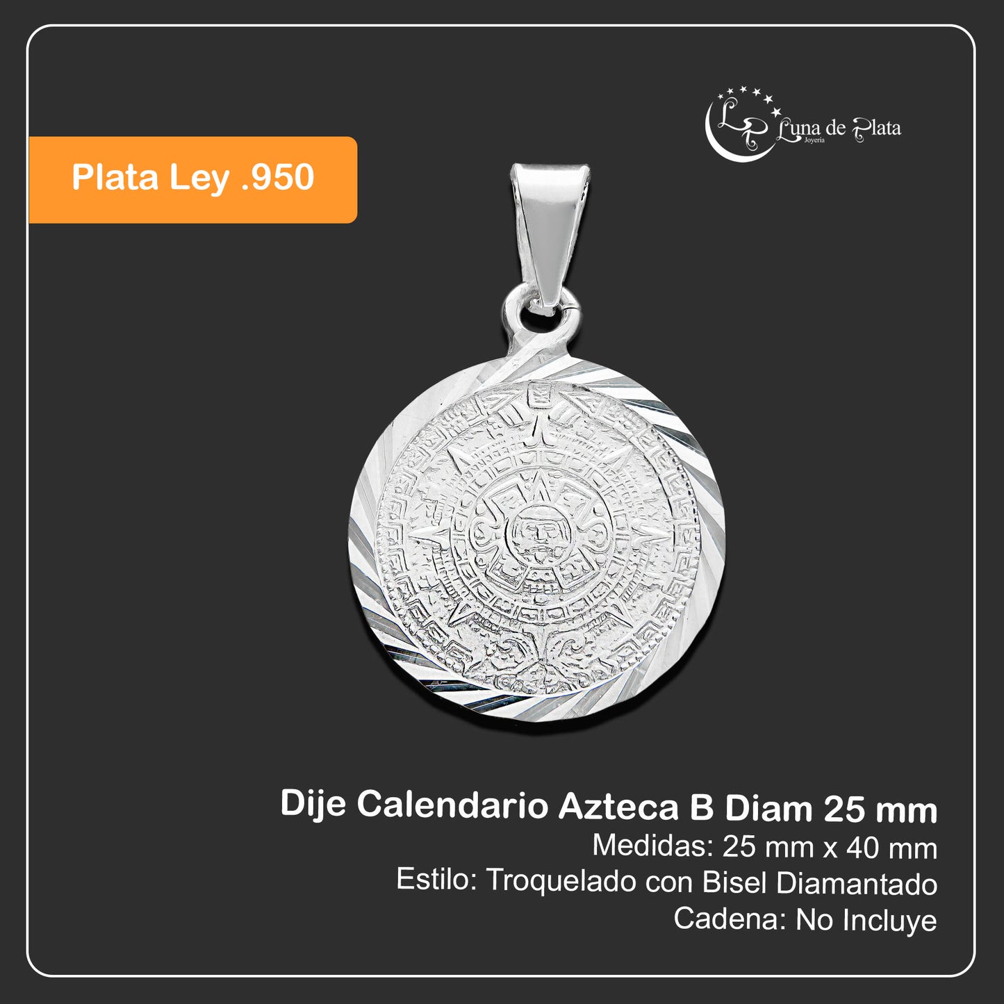 LPDJ216 Dije Calendario Azteca B Diam 25 mm Plata .950 Taxco Gro. 2878537350