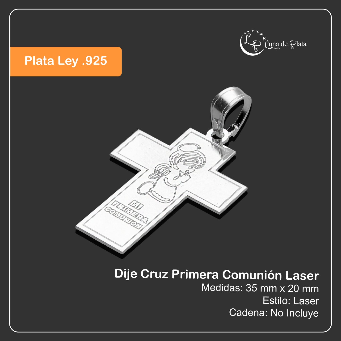 LPDJ220 Dije Cruz Primera Comunión Laser Plata .925 Taxco Gro. 2035759025