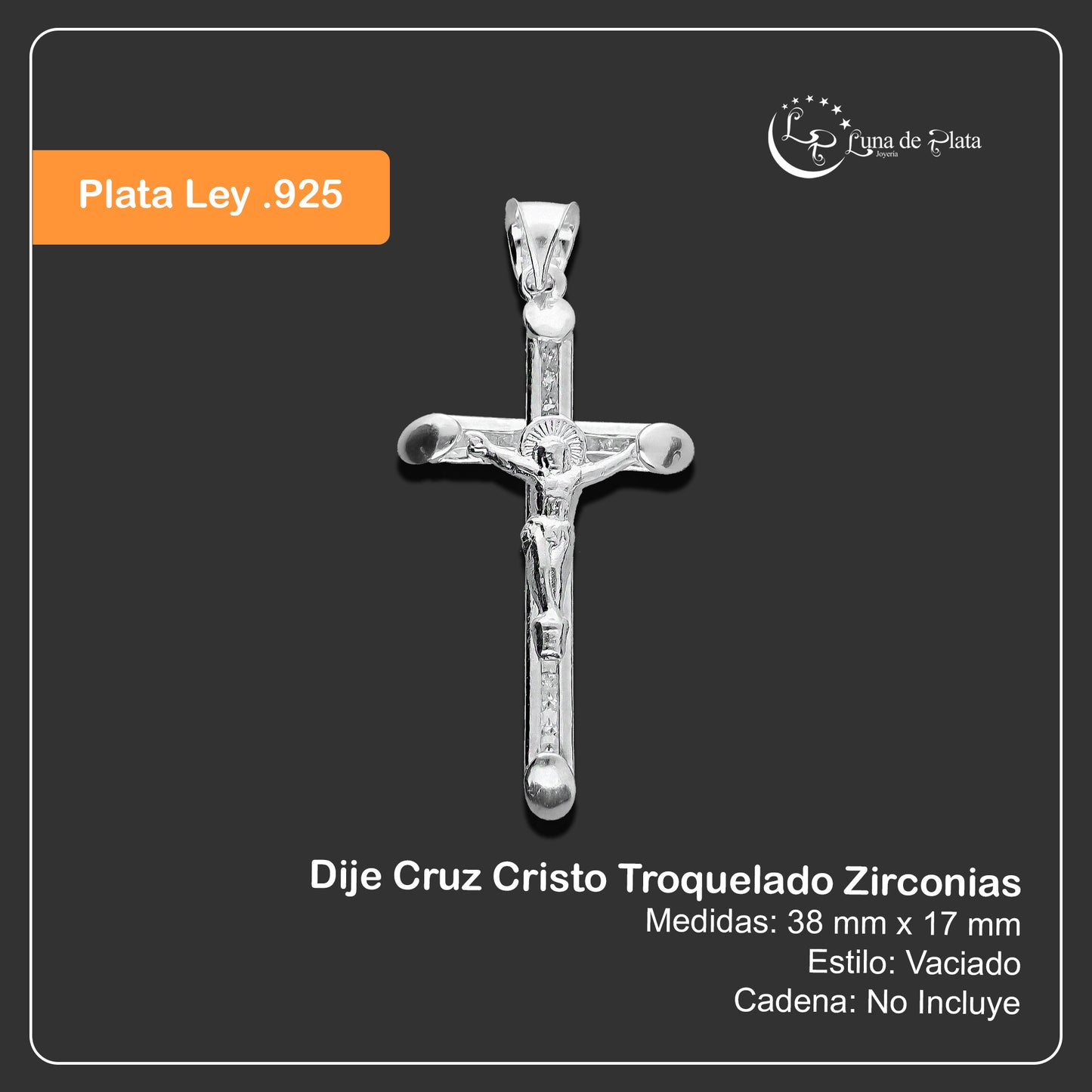 LPDJ225 Dije Cruz Cristo Troquelado Zirc en Plata .925 Taxco Gro 2965218260