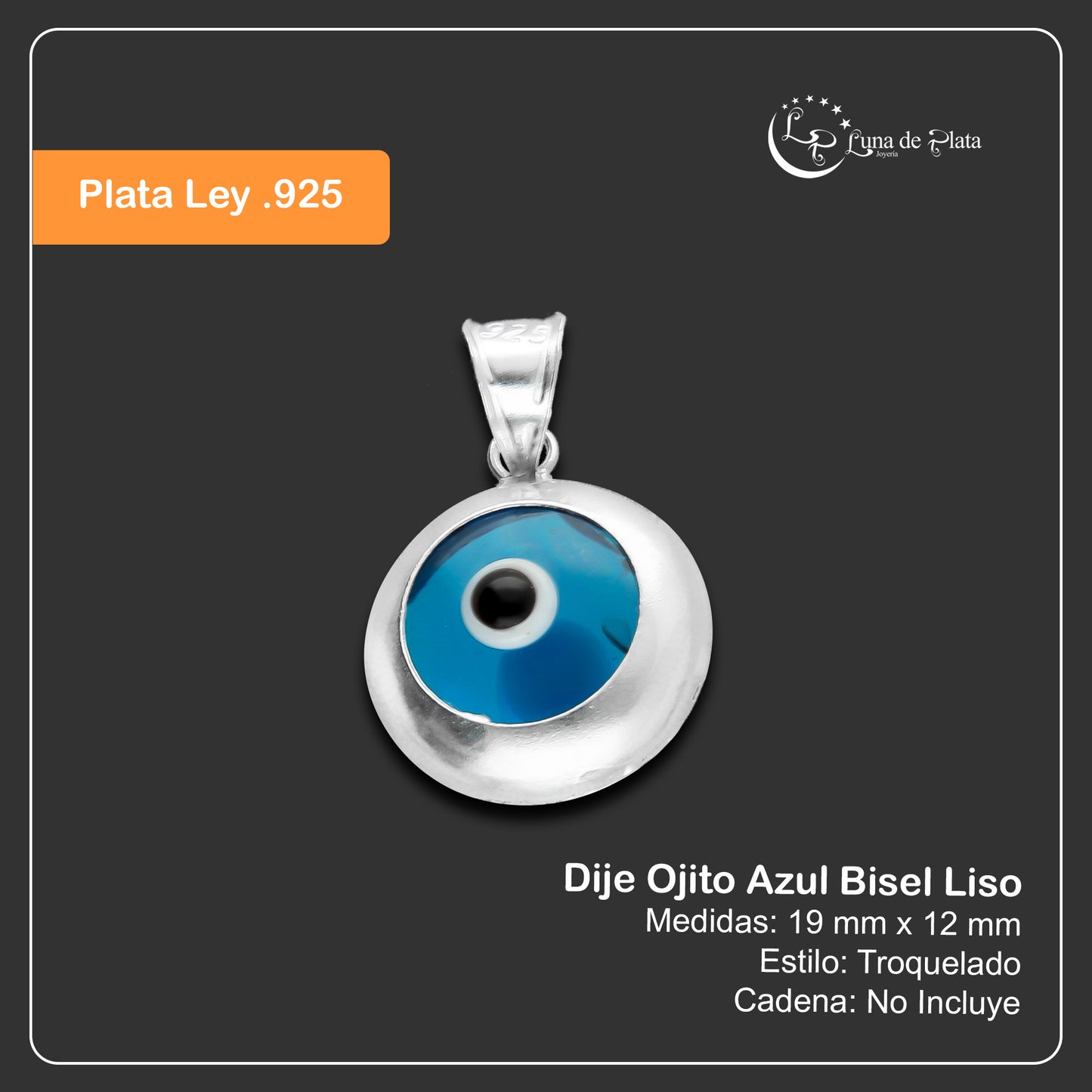 LPDJ229 Dije Ojito Azul Bisel Liso en Plata .925 Taxco Gro 3076609152