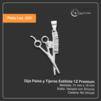 LPDJ233 Dije Peine y Tijeras Estilista 1Z Premium Plata .925 Taxco Gro 2068022381