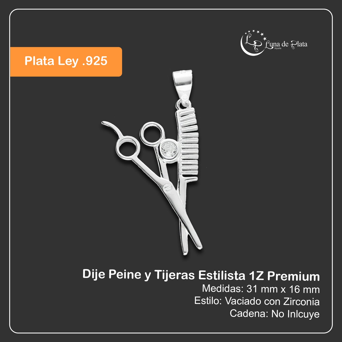 LPDJ233 Dije Peine y Tijeras Estilista 1Z Premium Plata .925 Taxco Gro 2068022381