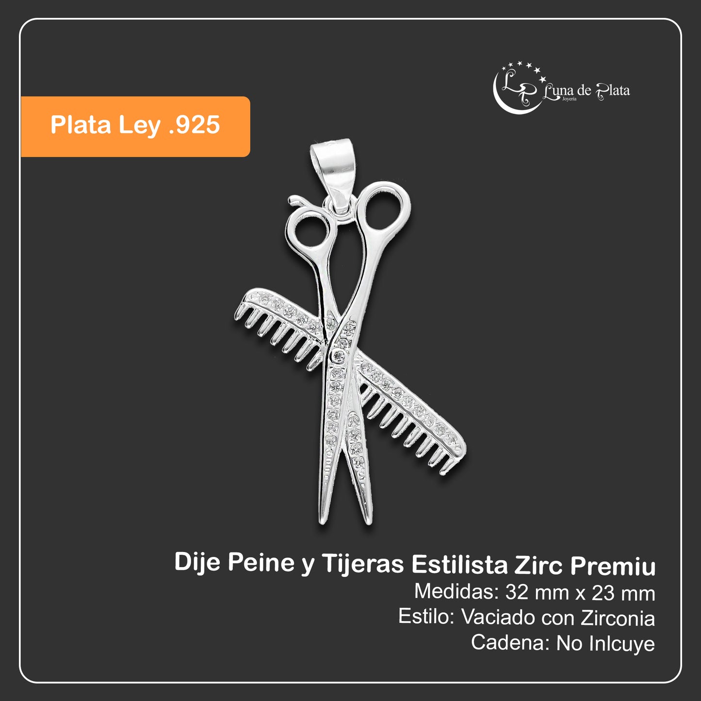 LPDJ234 Dije Peine y Tijeras Estilista Zirc Premium Plata .925 Taxco Gro 2067977383