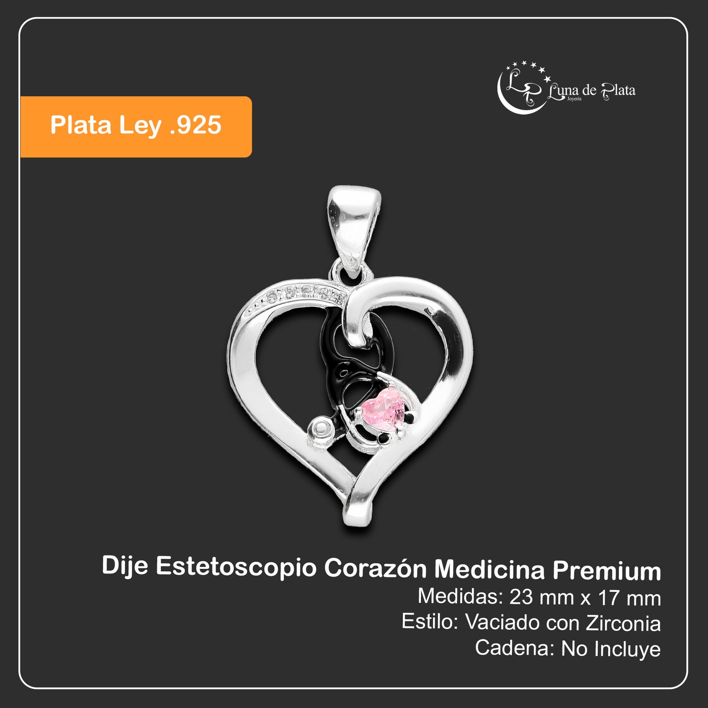 LPDJ236 Dije Estetoscopio Corazón Medicina Premium Plata .925 Taxco 2067953875