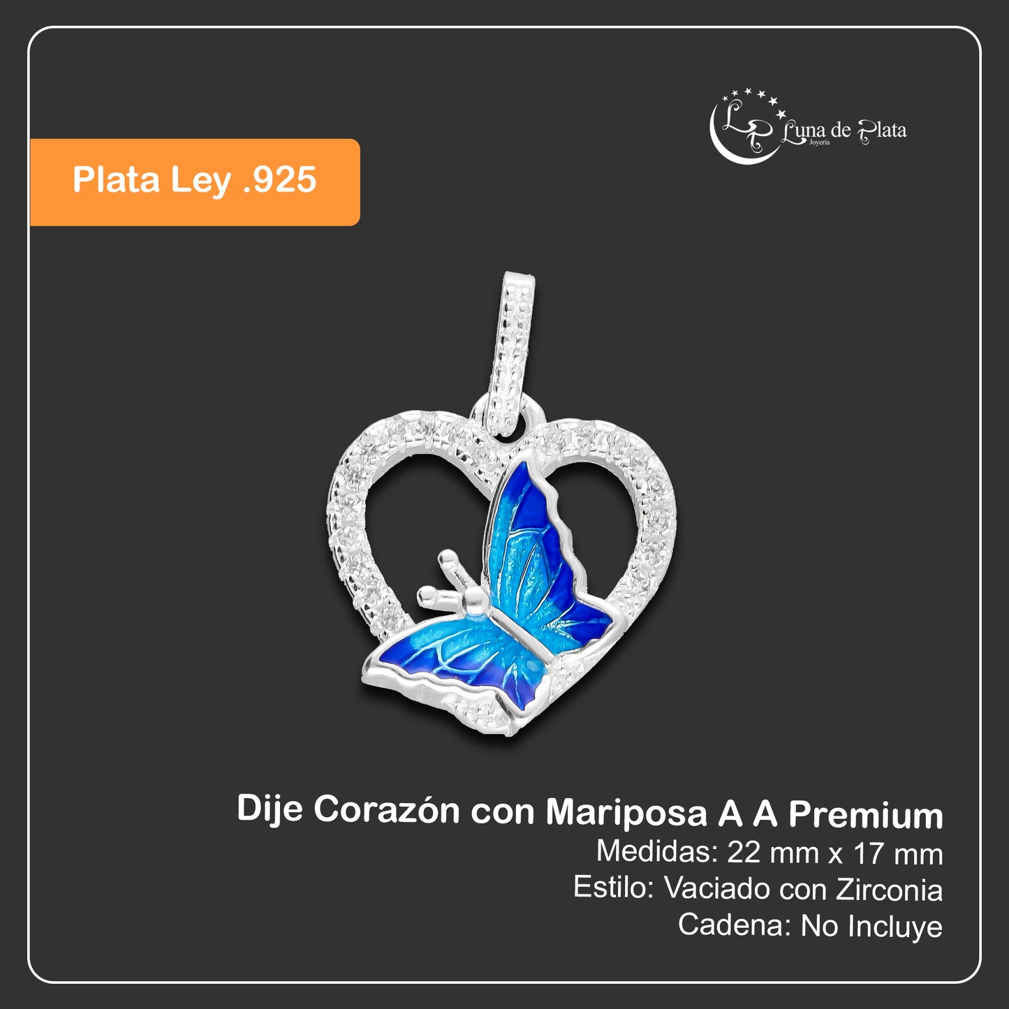 LPDJ239 Dije Corazón con Mariposa A A Premium Plata .925 Taxco 2067992881