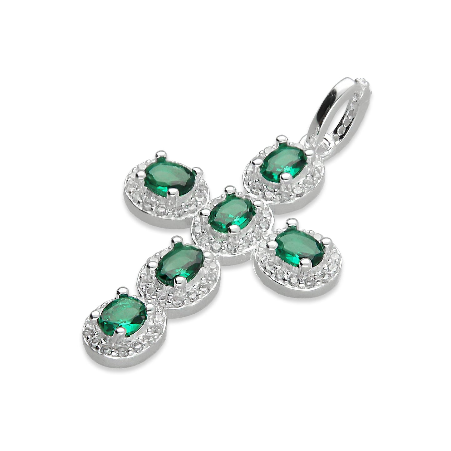 LPDJ242 Dije Cruz Ovalos Verdes con Zirconia en Plata .925 Taxco Gro 2089574095