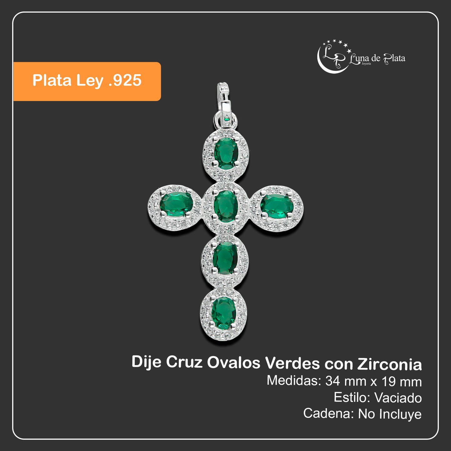 LPDJ242 Dije Cruz Ovalos Verdes con Zirconia en Plata .925 Taxco Gro 2089574095