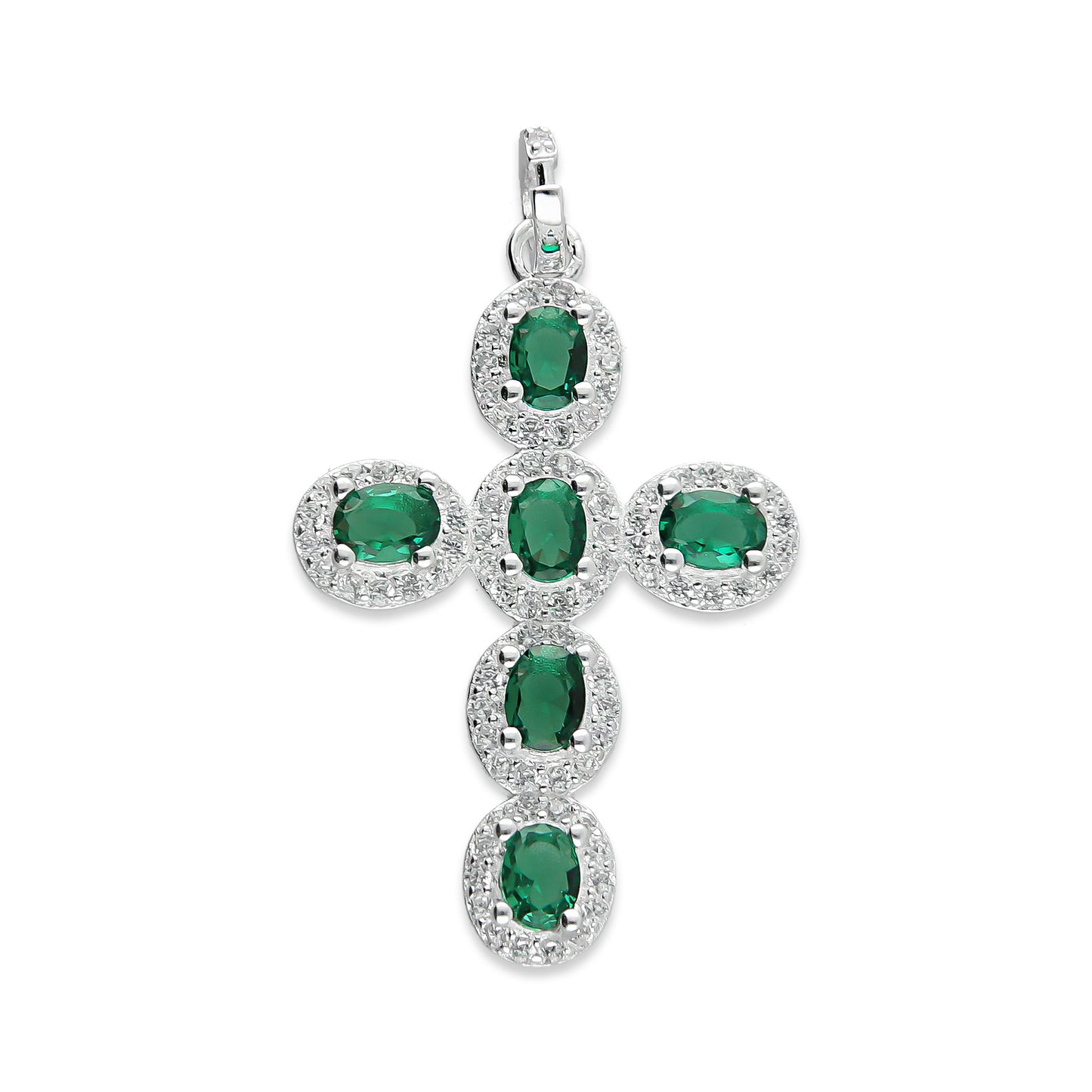 LPDJ242 Dije Cruz Ovalos Verdes con Zirconia en Plata .925 Taxco Gro 2089574095