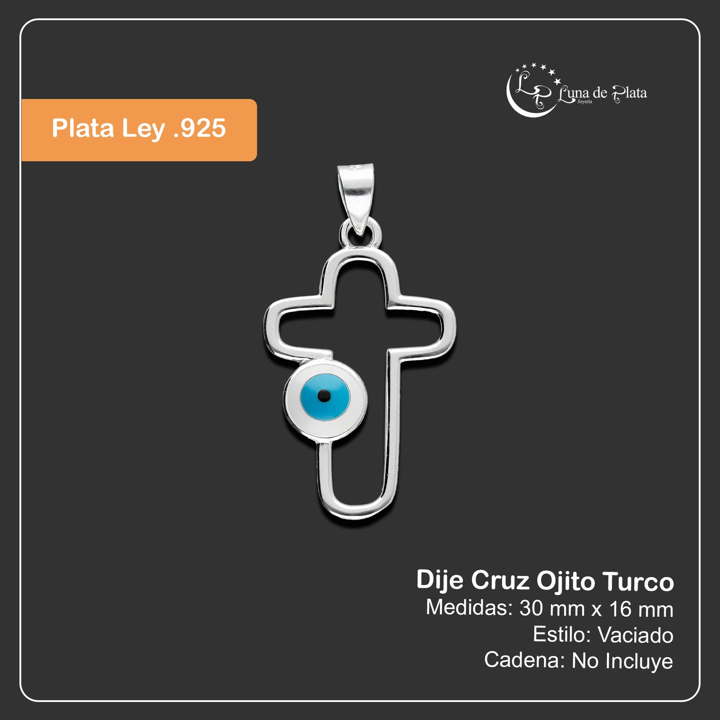 LPDJ243 Dije Cruz Ojito Turco en Plata .925 Taxco Gro 2089576443