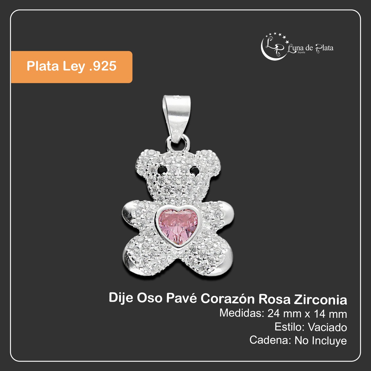 LPDJ245 Dije Oso Pavé Corazón Rosa Zirconia en Plata .925 Taxco Gro 2089634521