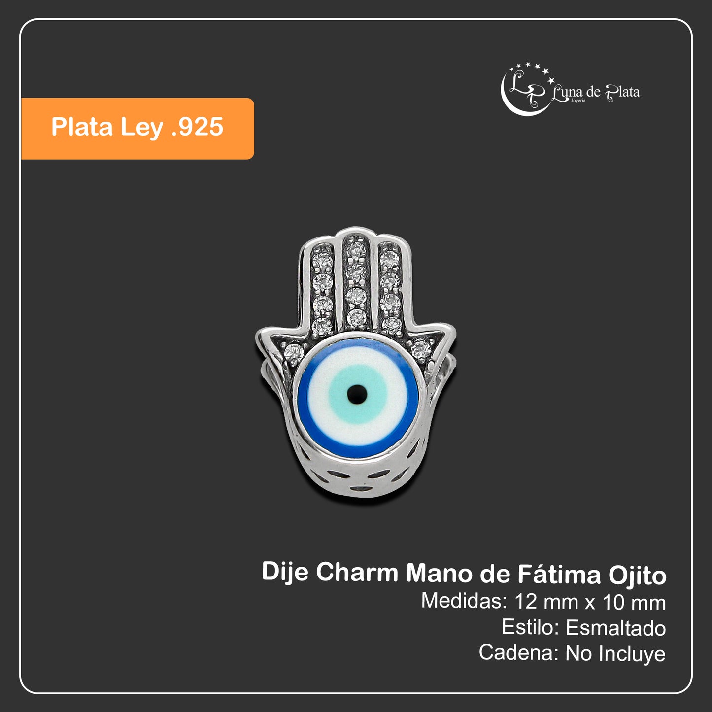 LPDJ249 Dije Charm Mano de Fátima Ojito en Plata .925 Taxco Gro