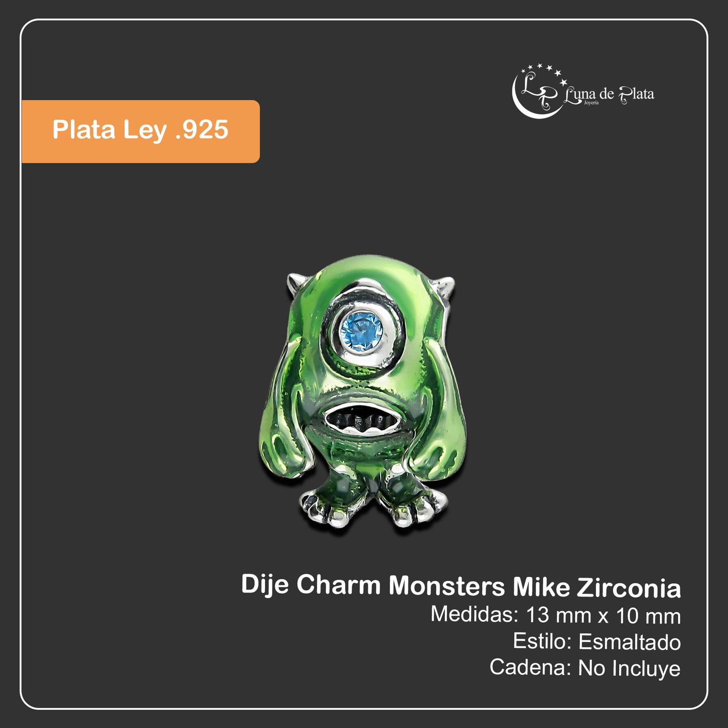 LPDJ255 Dije Charm Monsters Mike Zirconia en Plata .925 Taxco Gro