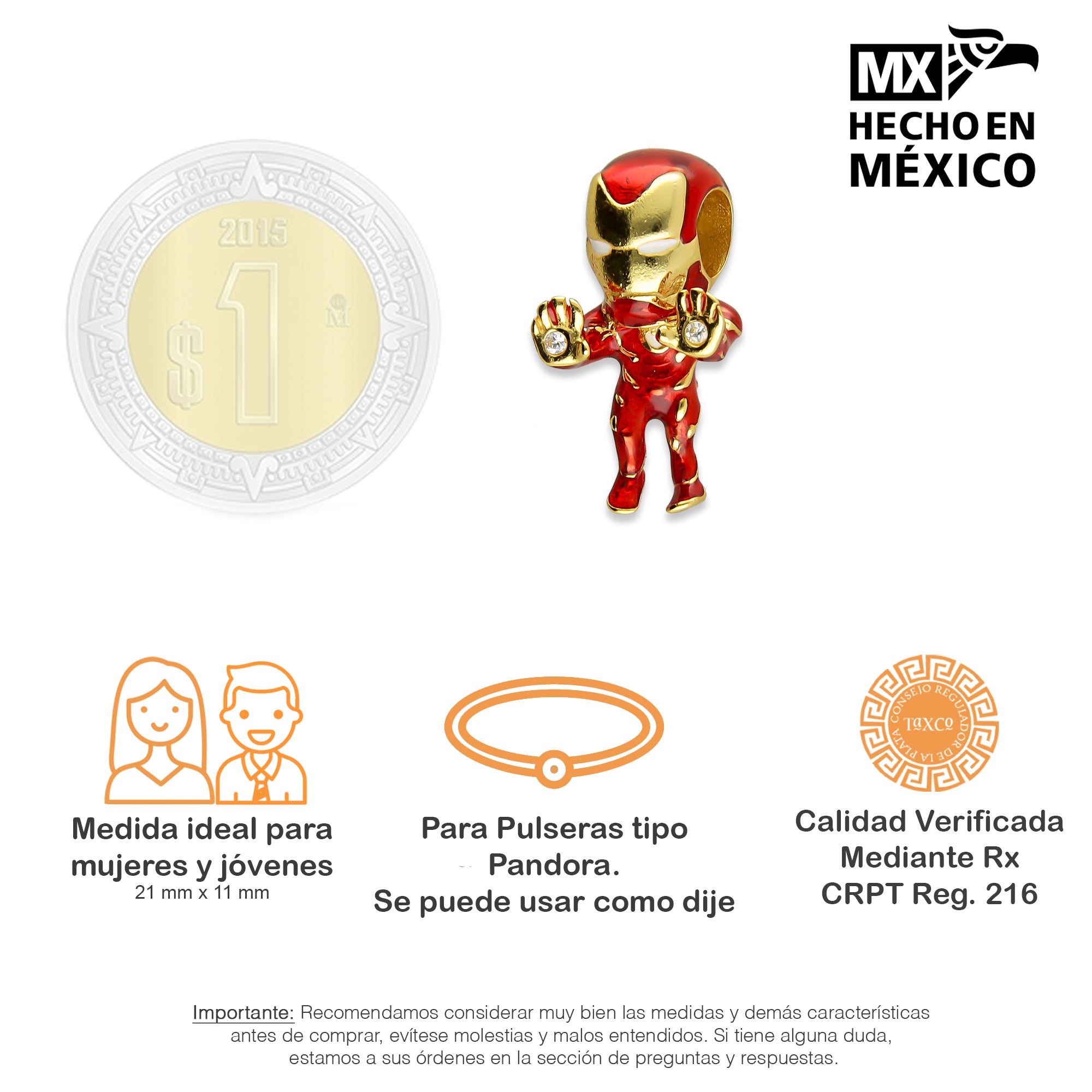 LPDJ258 Dije Charm Super Héroe Rojo en Plata .925 Taxco Gro