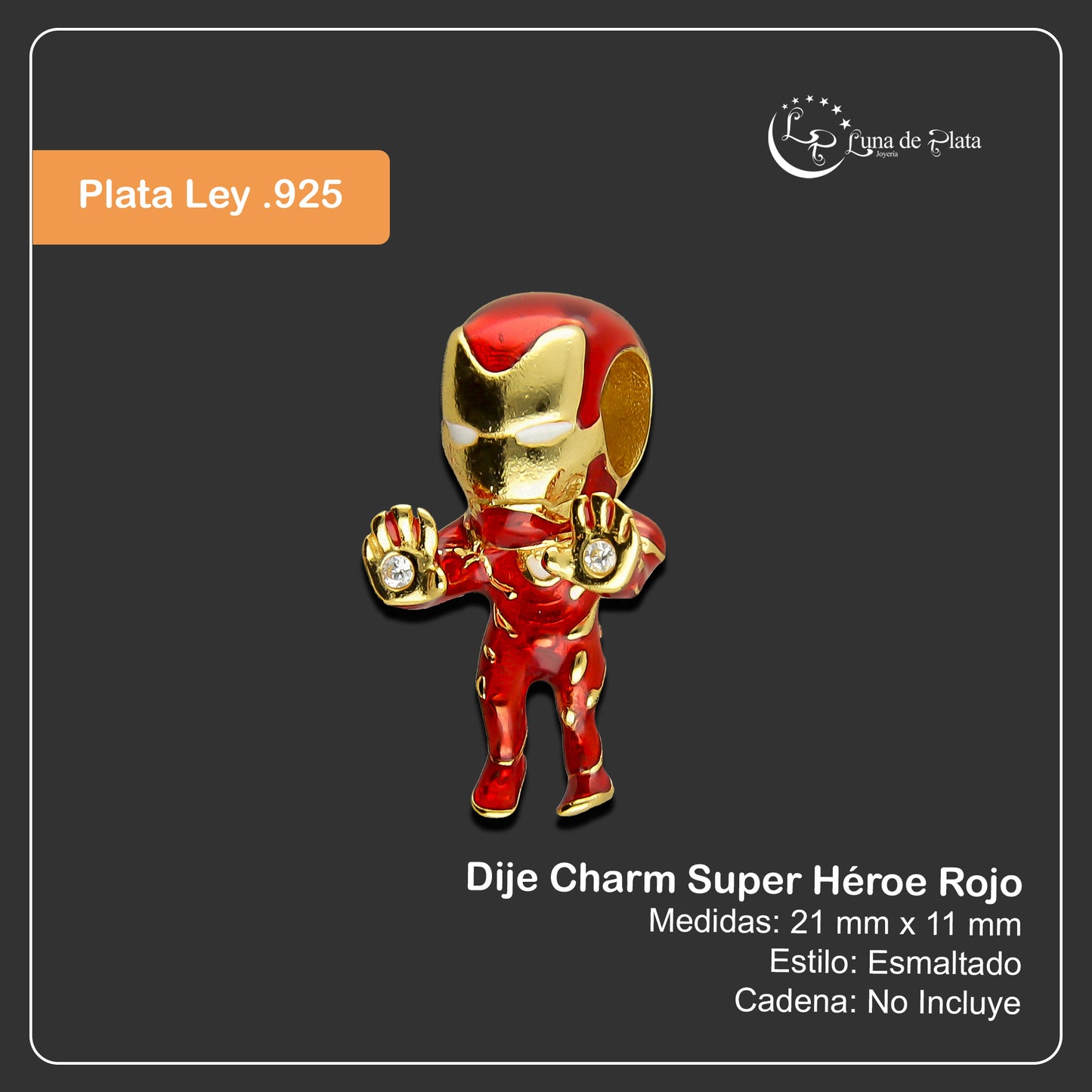 LPDJ258 Dije Charm Super Héroe Rojo en Plata .925 Taxco Gro