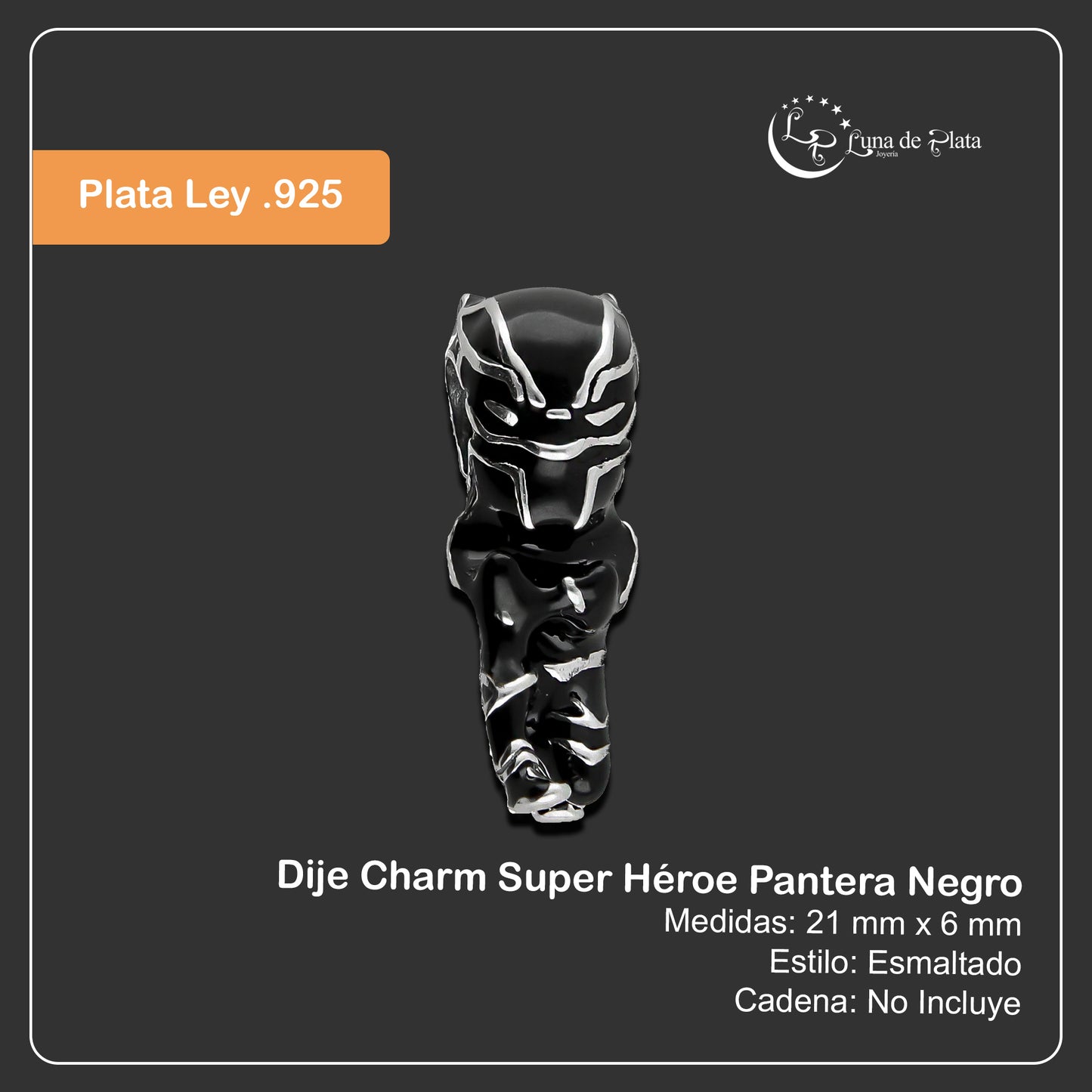 LPDJ259 Dije Charm Super Héroe Pantera Negro en Plata .925 Taxco Gro