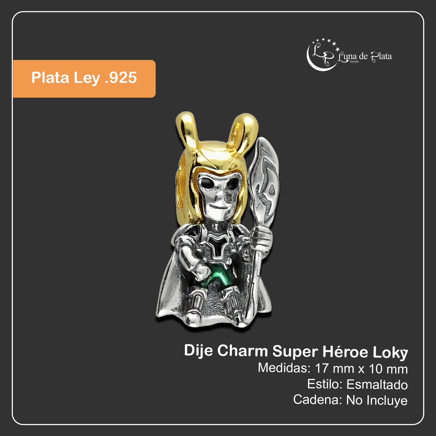 LPDJ261 Dije Charm Super Héroe Loky en Plata .925 Taxco Gro