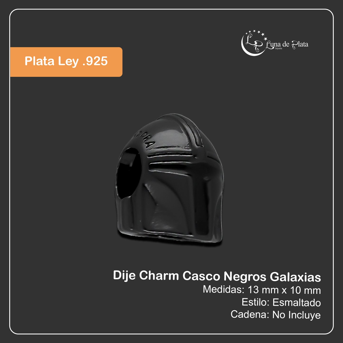 LPDJ263 Dije Charm Casco Negros Galaxias en Plata .925 Taxco Gro