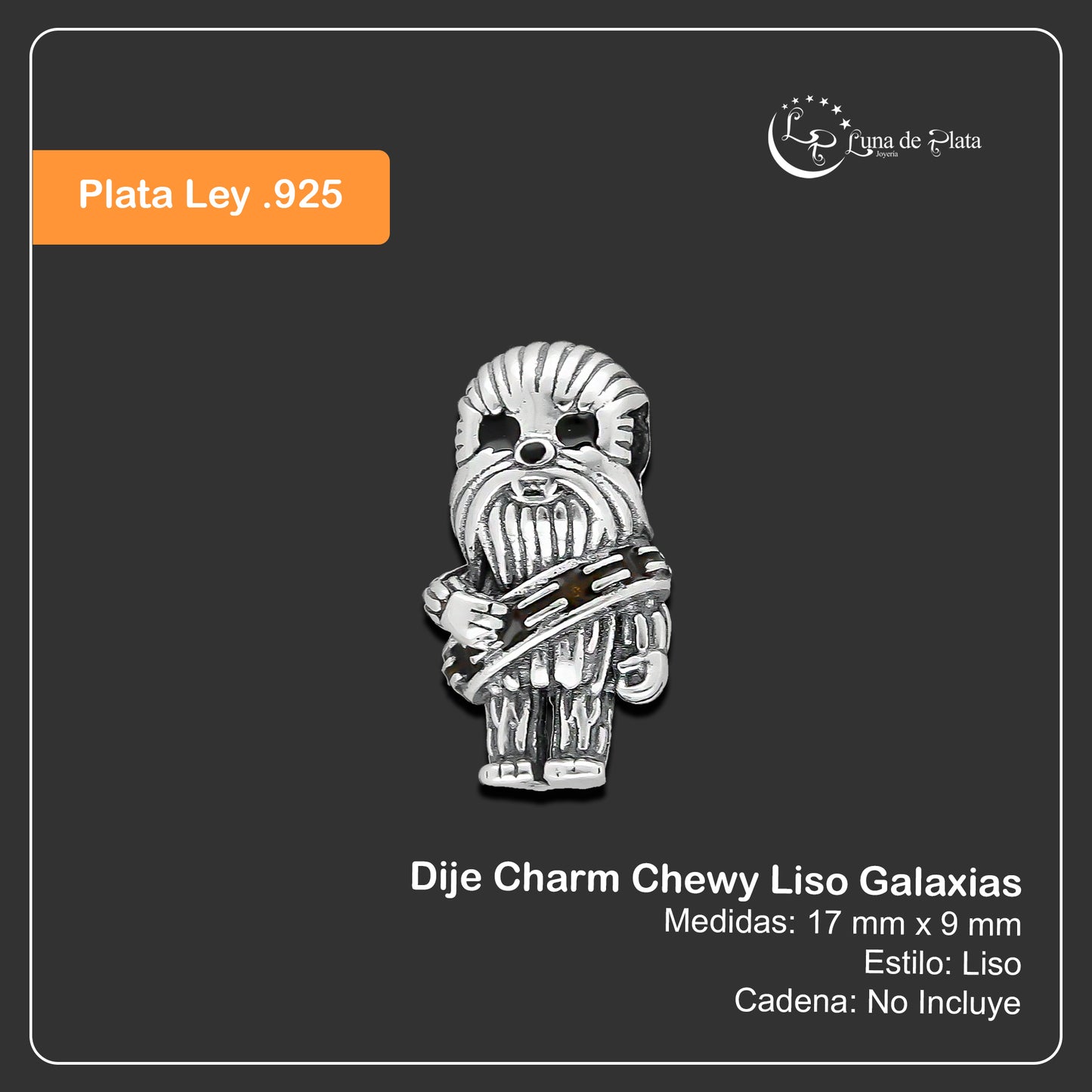 LPDJ264 Dije Charm Chewy Liso Galaxias en Plata .925 Taxco Gro