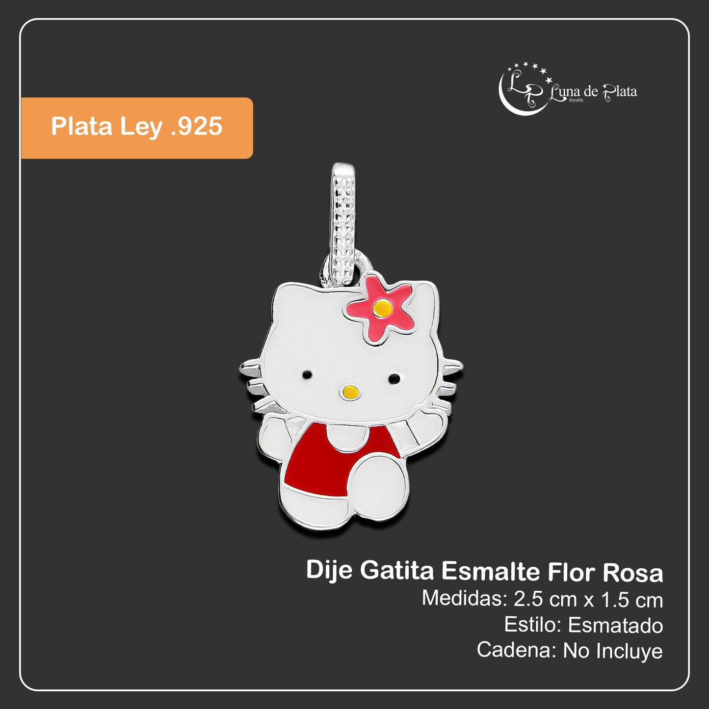 LPDJ266 Dije Kitty Esmalte Flor Rosa en Plata .925 Taxco Gro 2116410863