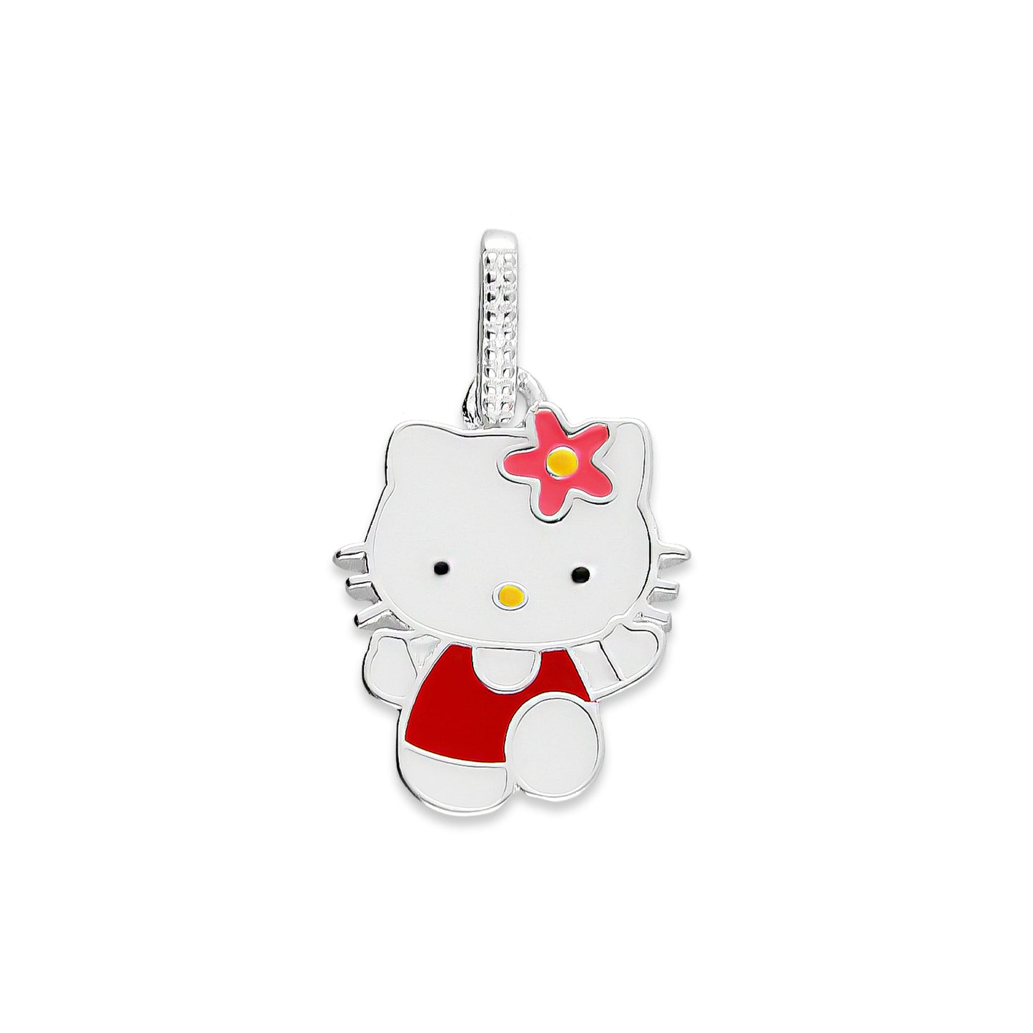 LPDJ266 Dije Kitty Esmalte Flor Rosa en Plata .925 Taxco Gro 2116410863