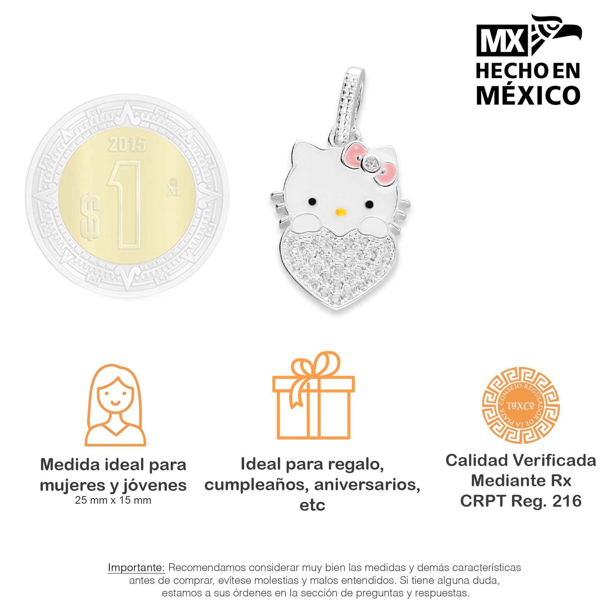 LPDJ267 Dije Kitty Esmalte Pavé en Plata .925 Taxco Gro 3298276932