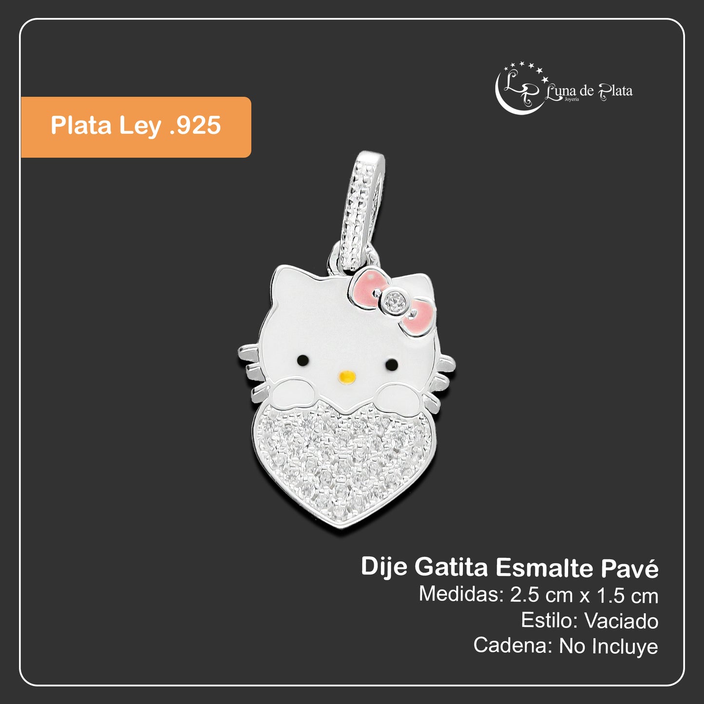 LPDJ267 Dije Kitty Esmalte Pavé en Plata .925 Taxco Gro 3298276932