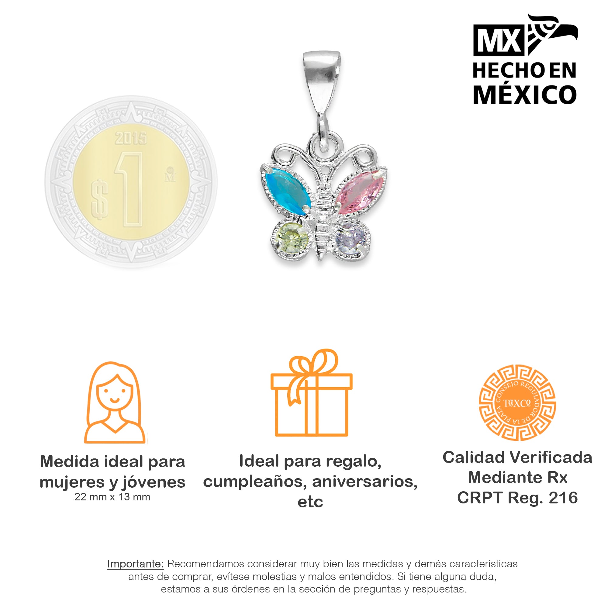 LPDJ090 Dije Mariposa 4P Multi Plata .925 Taxco Gro 1380498376
