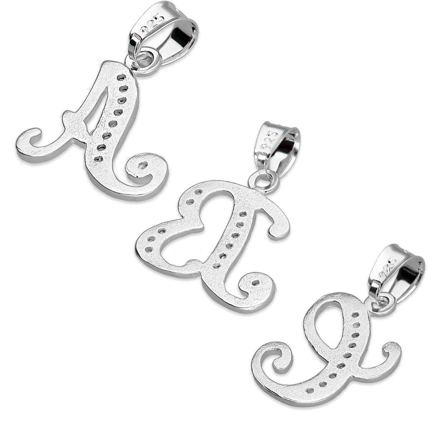 LPDJ273 Dije Letra Cursiva Abecedario con Zirconia en Plata .925 Taxco Gro 3583206840