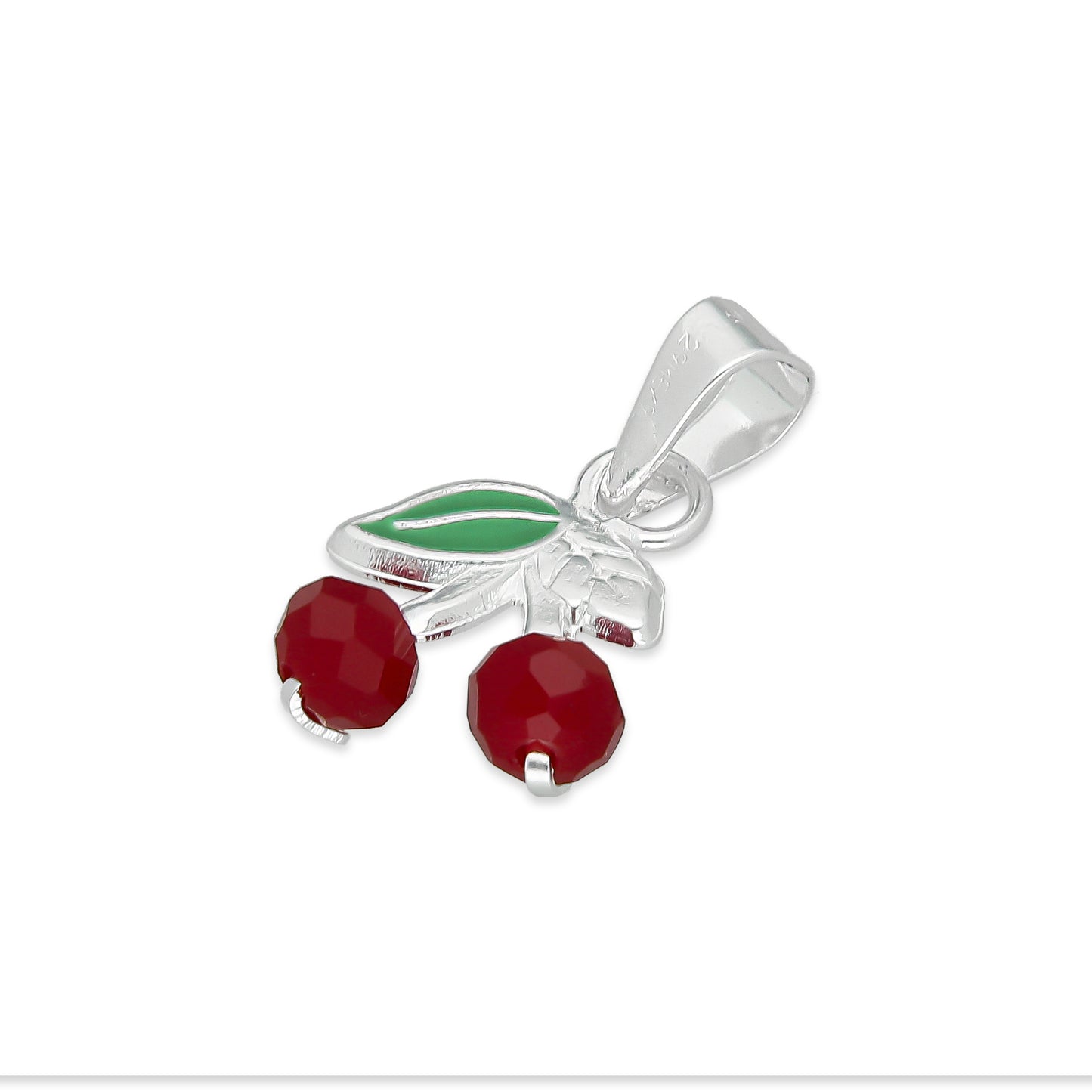 LPDJ279 Dije Cerezas Troquelado Hojitas Esmalte en Plata .925 Taxco Gro