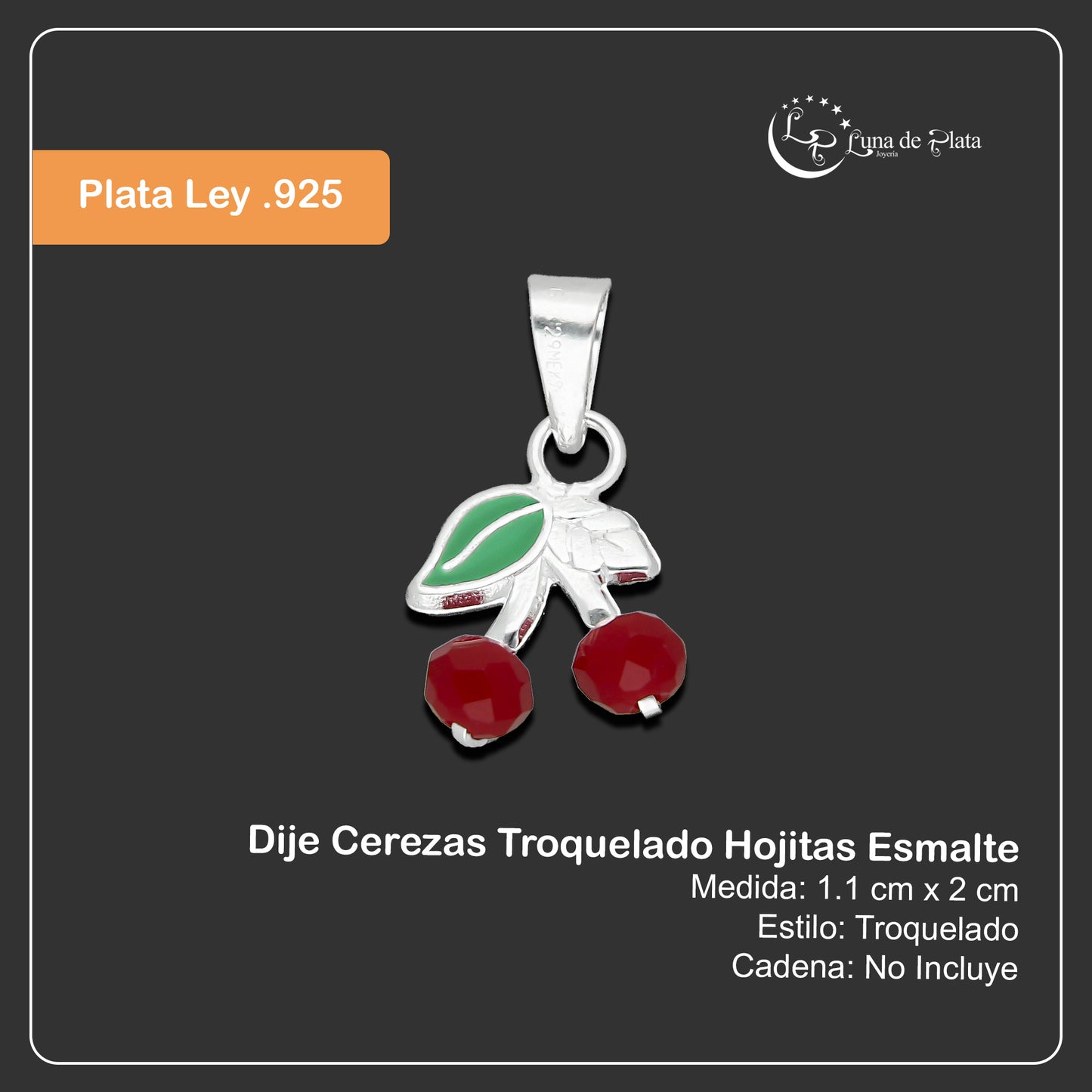 LPDJ279 Dije Cerezas Troquelado Hojitas Esmalte en Plata .925 Taxco Gro