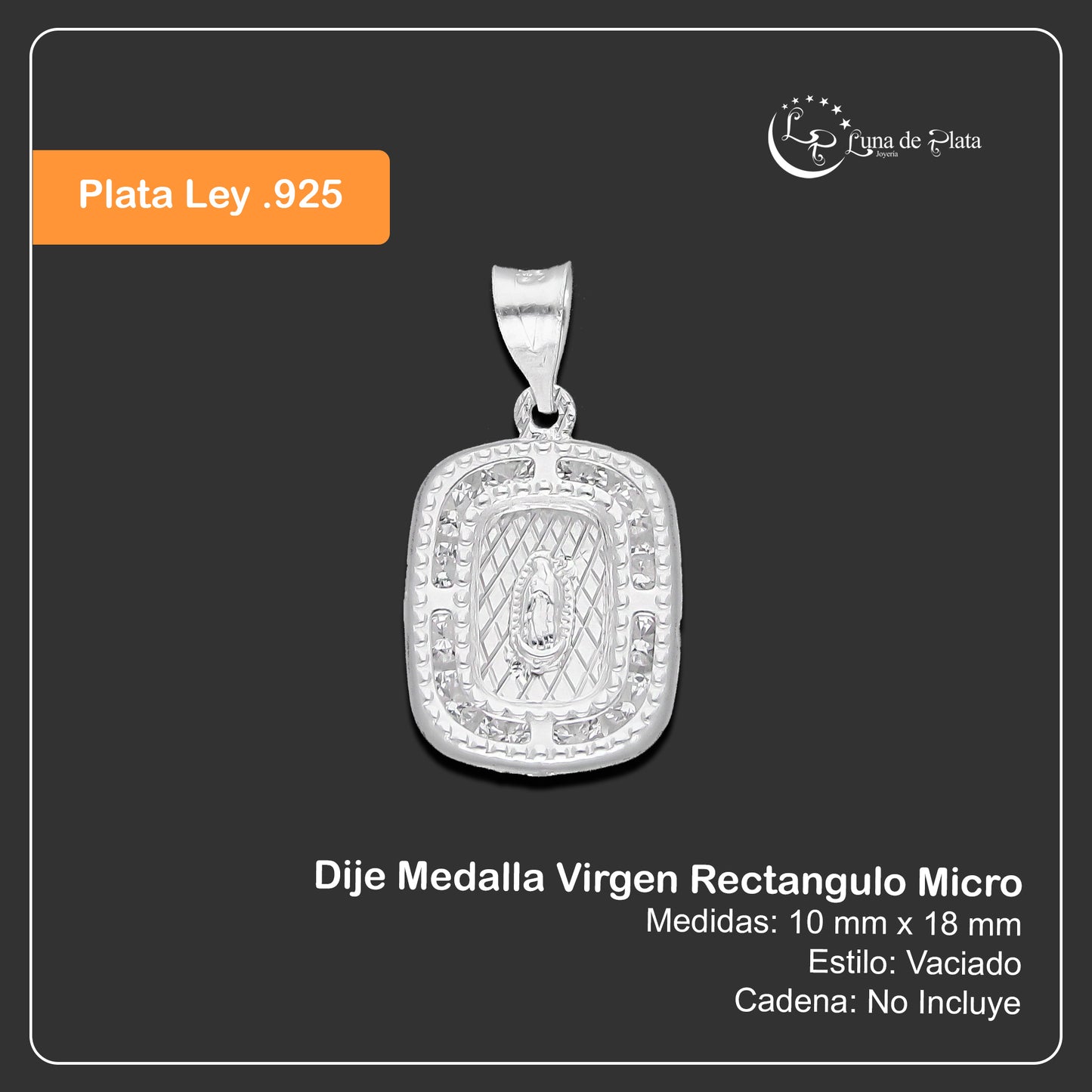 LPDJ282 Dije Medalla Virgen Rectangulo Micro en Plata .925 4429896722