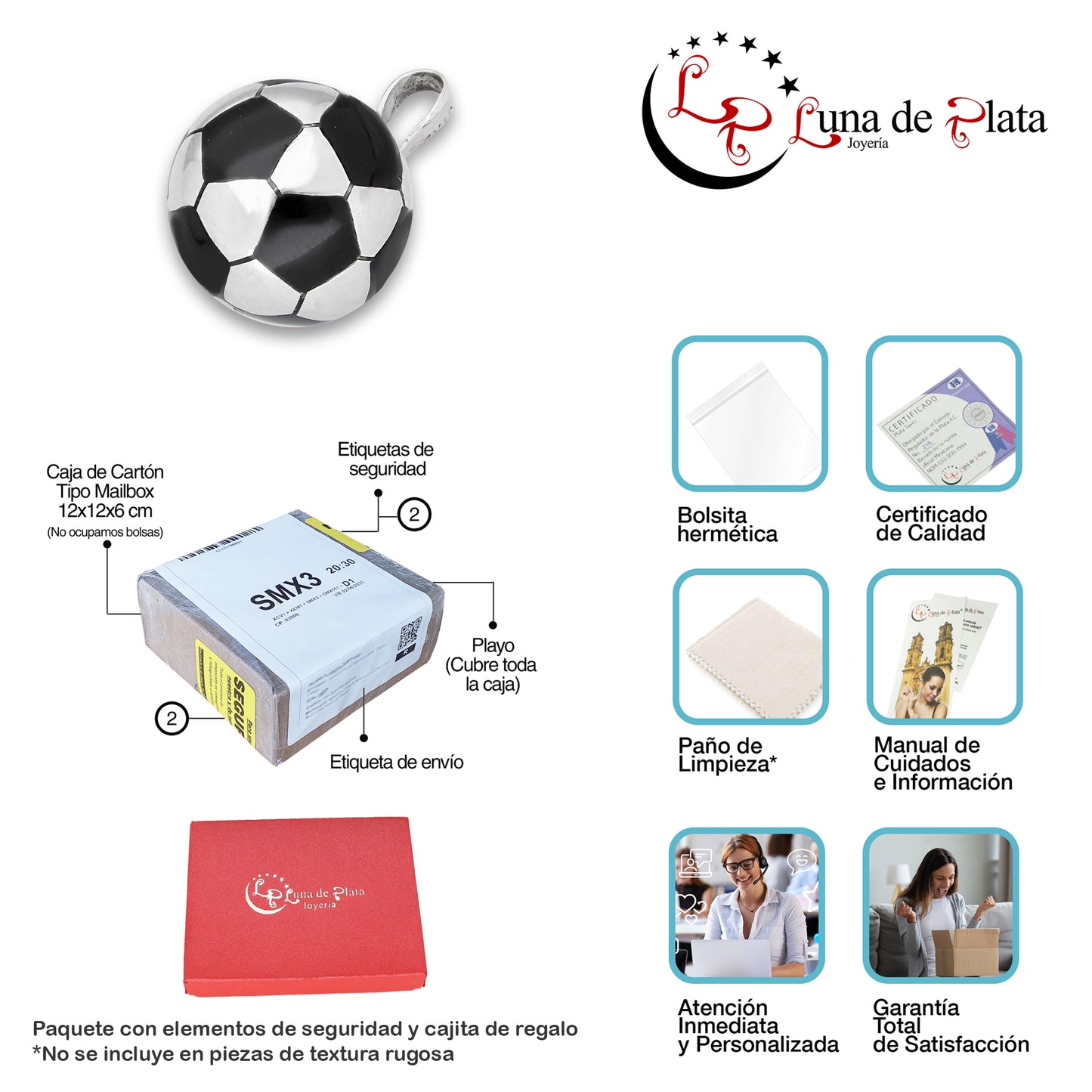 LPDJ285 Dije Balon Futbol Gd Diámetro 1.5 cm en Plata .925 Taxco Gro 2591013221