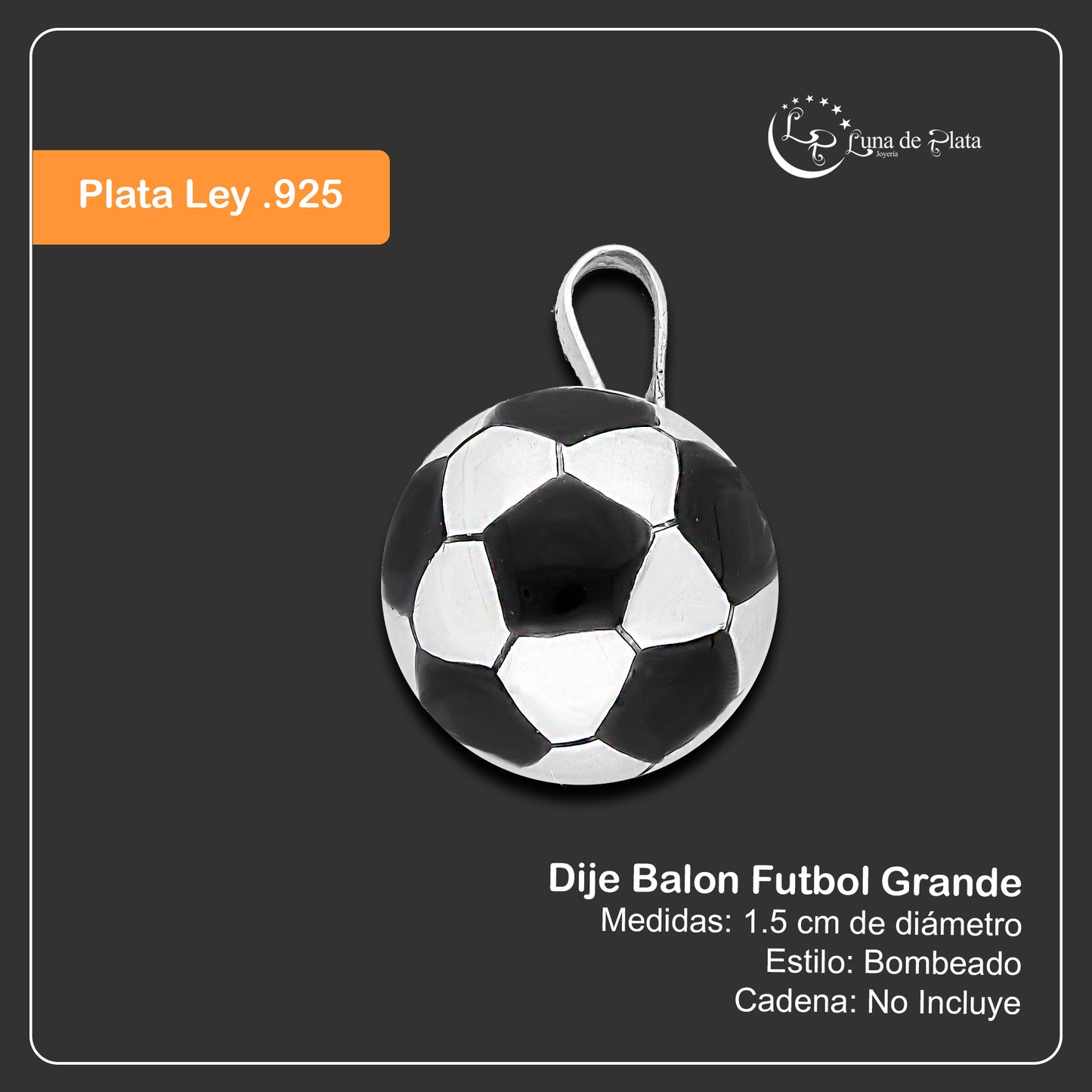 LPDJ285 Dije Balon Futbol Gd Diámetro 1.5 cm en Plata .925 Taxco Gro 2591013221