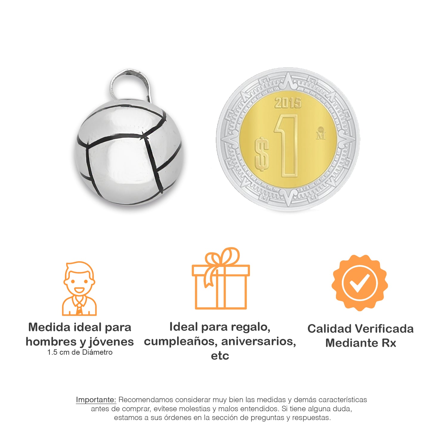 LPDJ287 Dije Balon Voleibol Diámetro 1.5 cm en Plata .925 Taxco Gro 2591039077