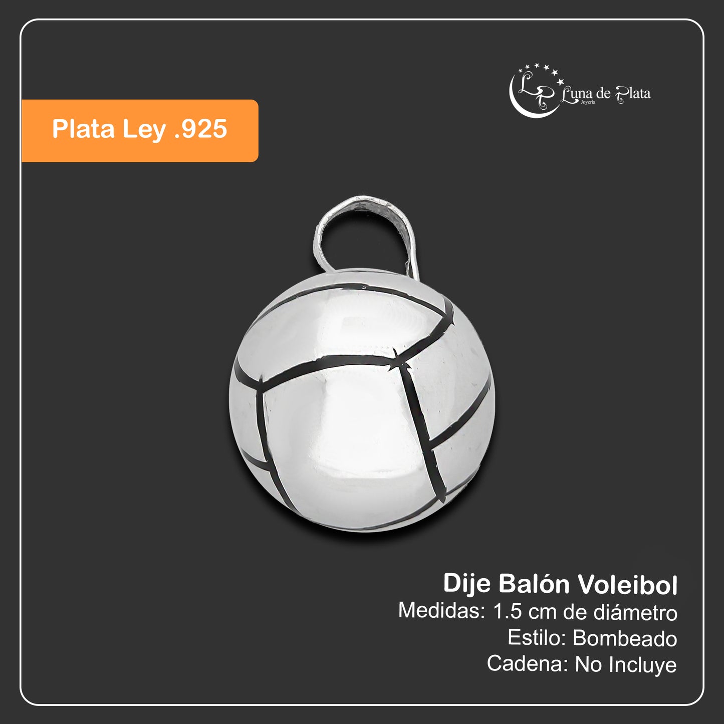 LPDJ287 Dije Balon Voleibol Diámetro 1.5 cm en Plata .925 Taxco Gro 2591039077