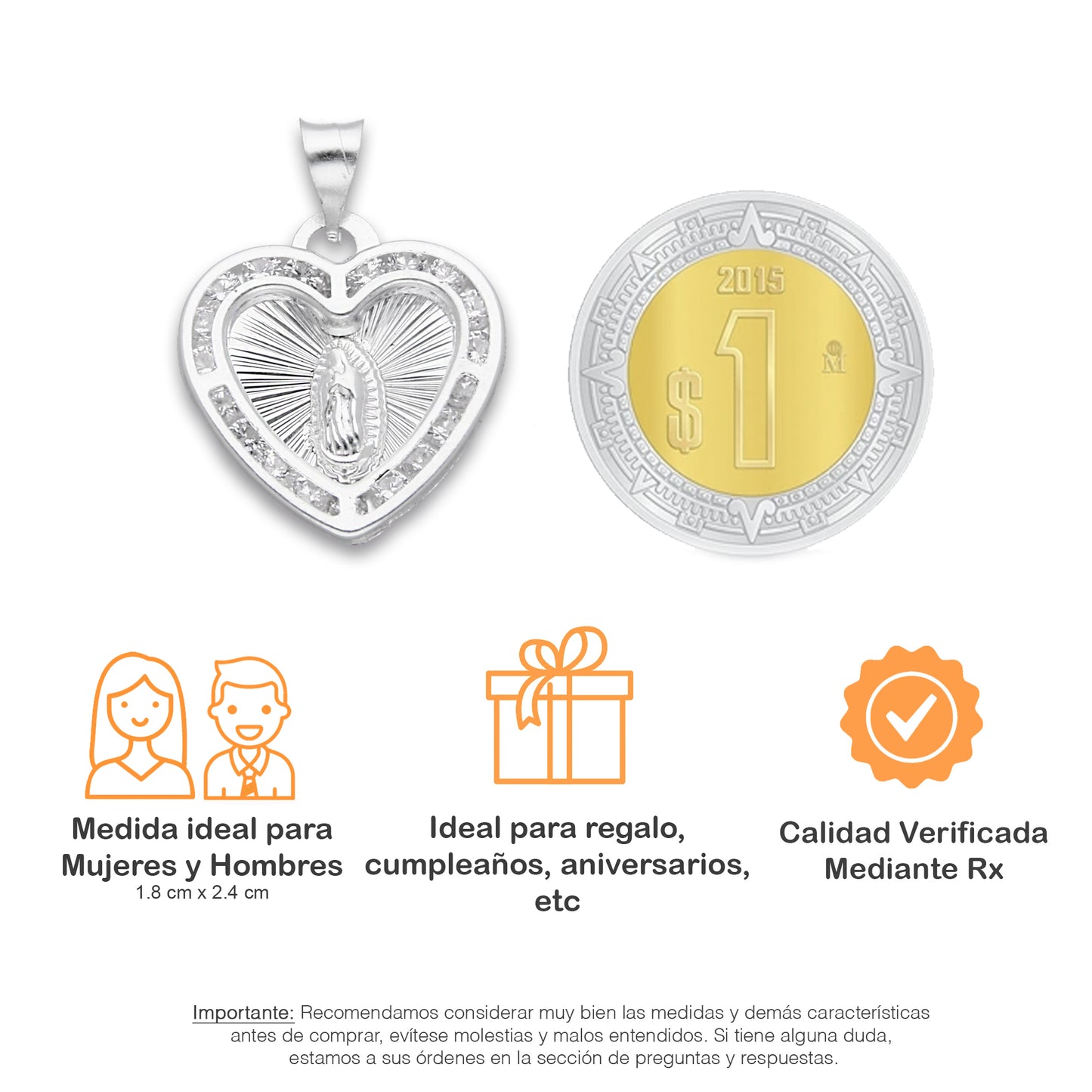 LPDJ289 Dije Medalla Corazon Virgen Quinceaños Grabado Lasser en Plata .925 2591041539