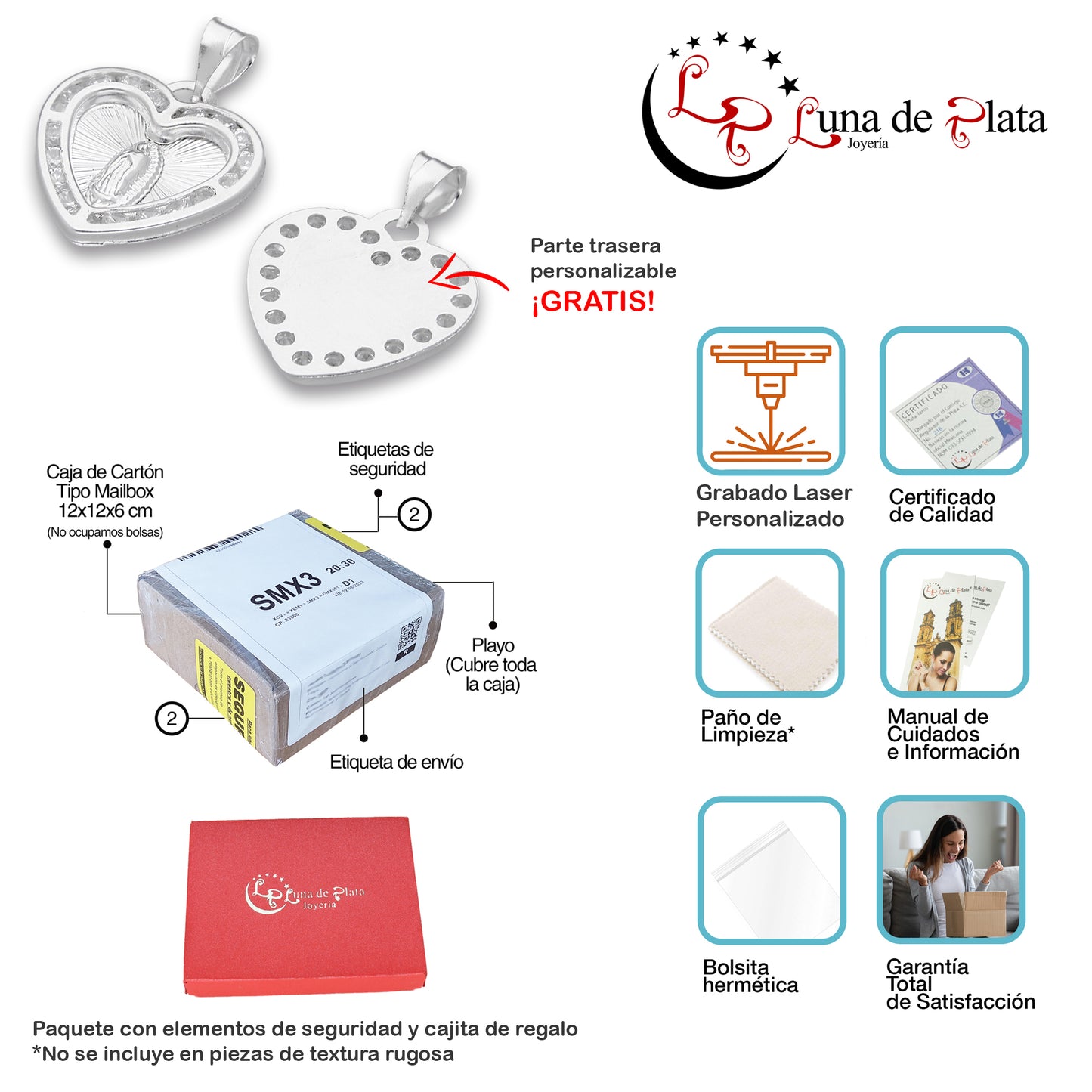 LPDJ289 Dije Medalla Corazon Virgen Quinceaños Grabado Lasser en Plata .925 2591041539