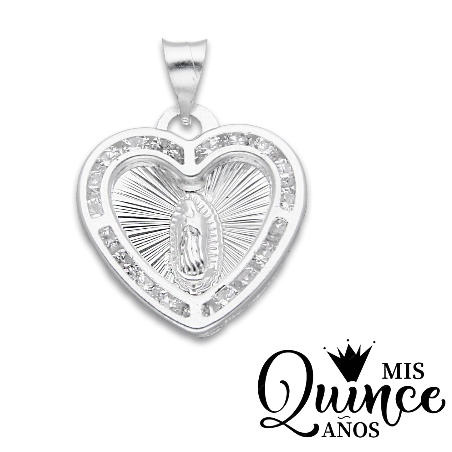 LPDJ289 Dije Medalla Corazon Virgen Quinceaños Grabado Lasser en Plata .925 2591041539