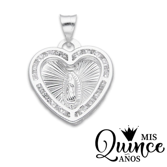 LPDJ289 Dije Medalla Corazon Virgen Quinceaños Grabado Lasser en Plata .925 2591041539