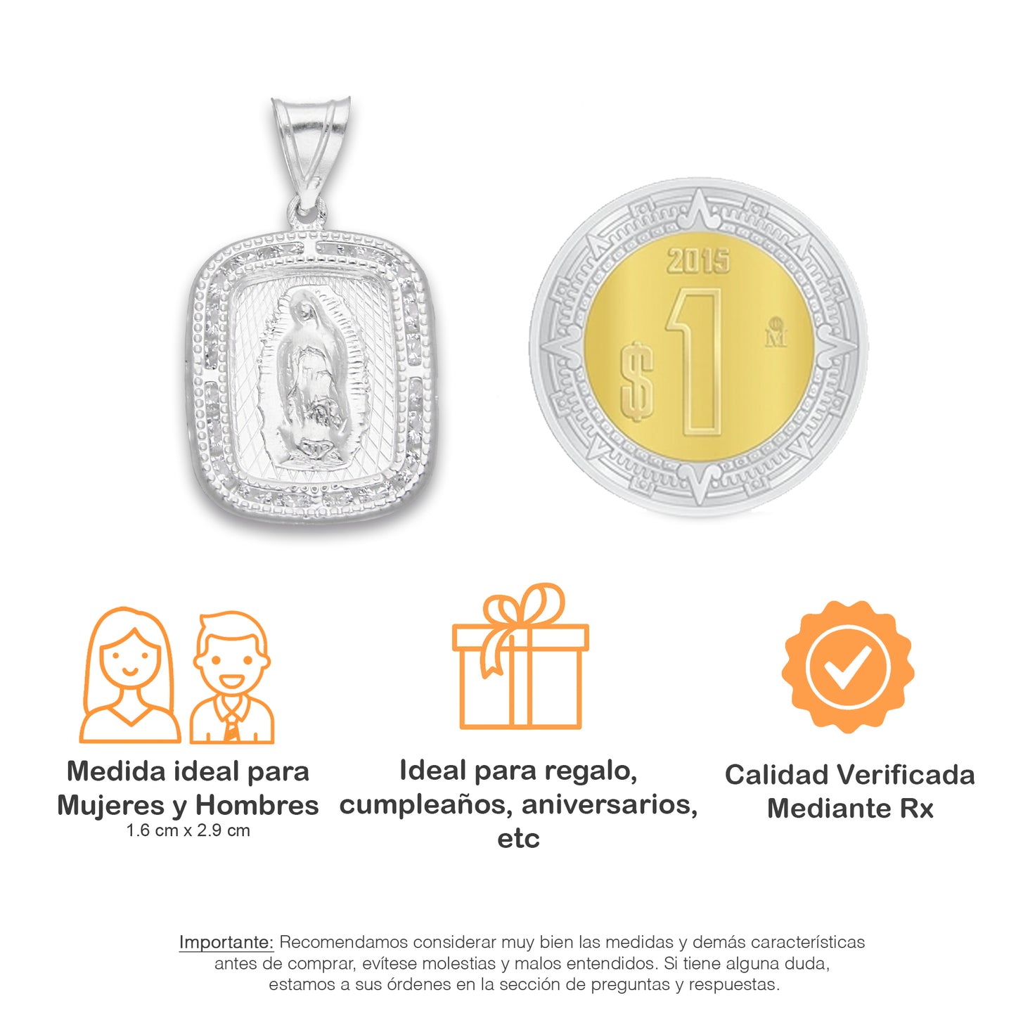 LPDJ290 Dije Medalla Virgen Rectangulo con Grabado Lasser Plata .925 4432344408